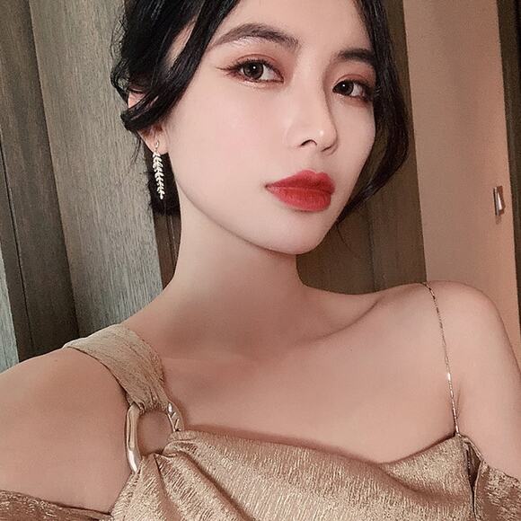 Dangle Drop Earrings Gold Olive Leaf Drop Crystal Rhinestones - Picture 3 of 5